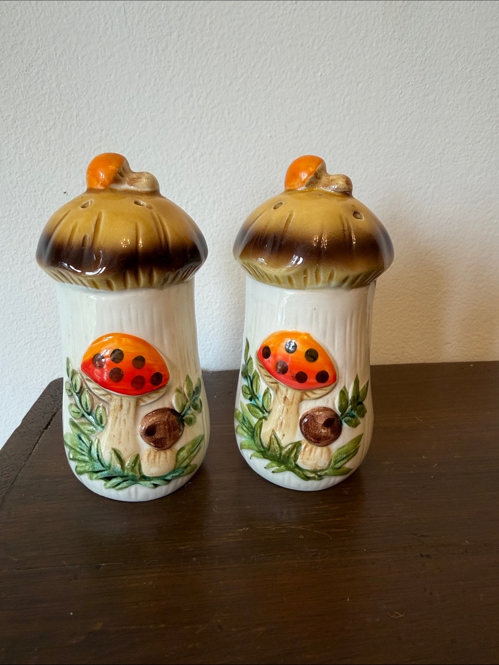Merry Mushroom Vintage Mushroom Salt & Pepper Shakers - Orange Brown